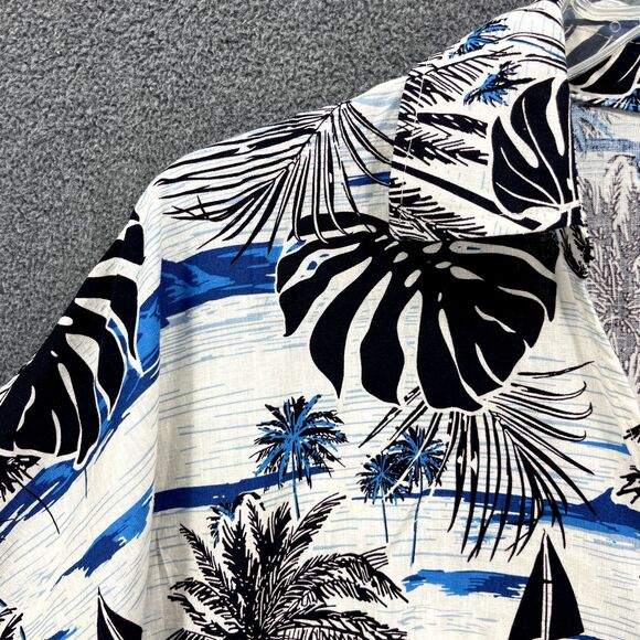 C&C California Top womens Large Blue crop front tie button beach Hawaiian Blouse - Picture 4 of 16